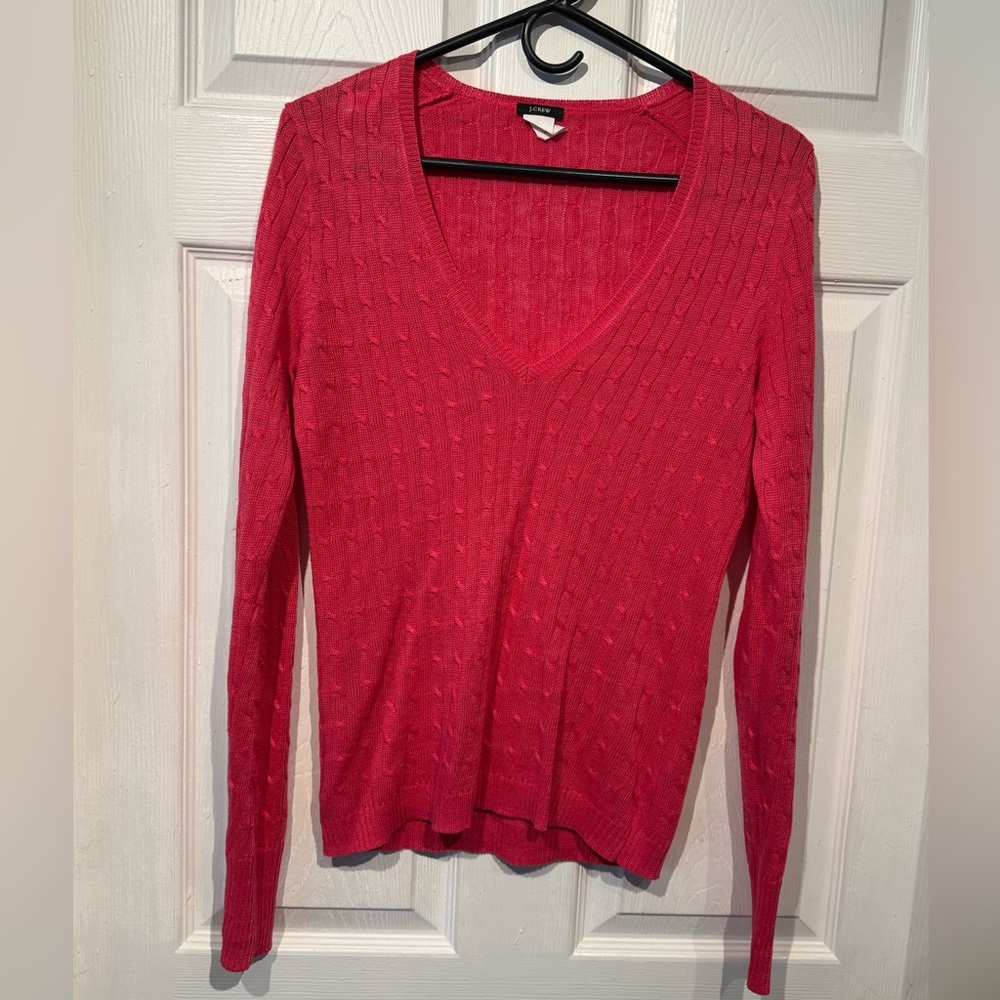 J.Crew light weight sweater Salmon color, Size Med,  deep V-neck, 100% Linen